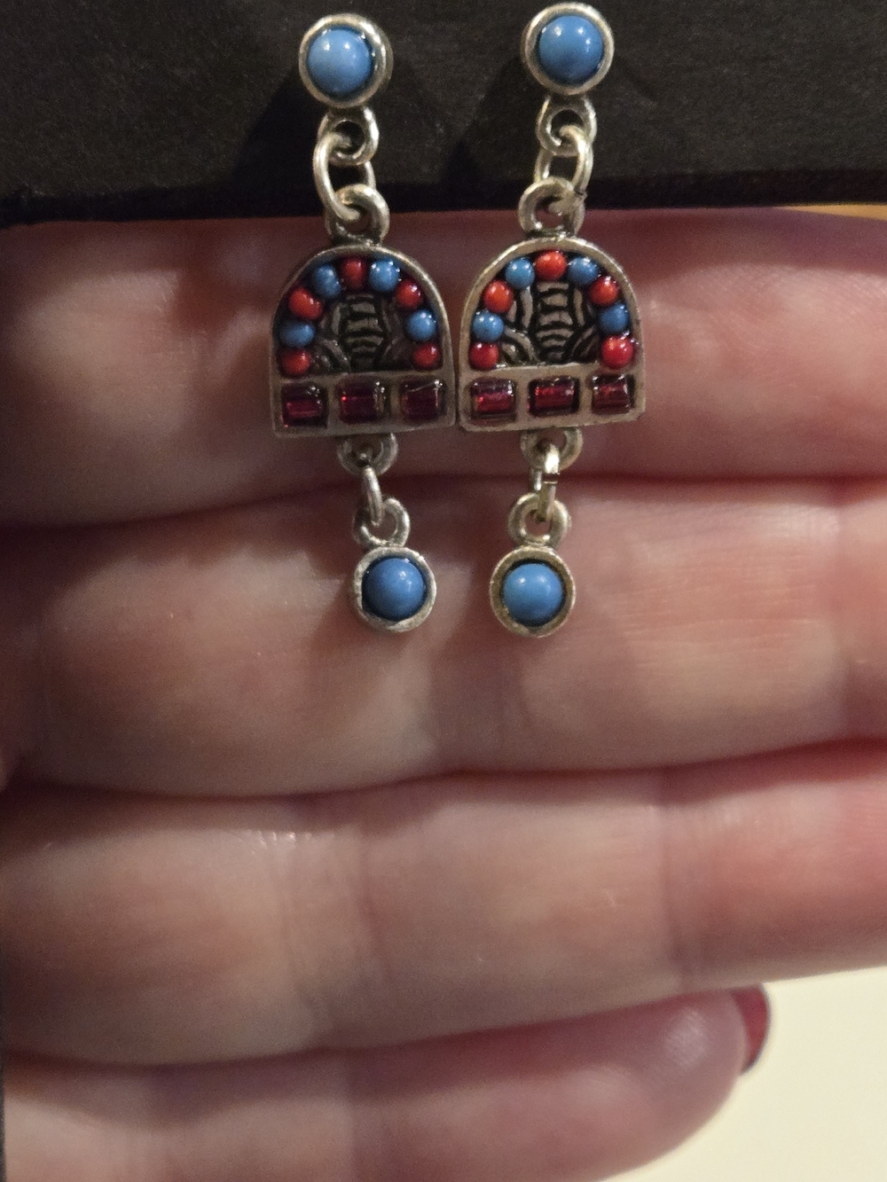 Turquoise Coral And Red Gemstone Beaded Drop Earrings - Women Jewelry